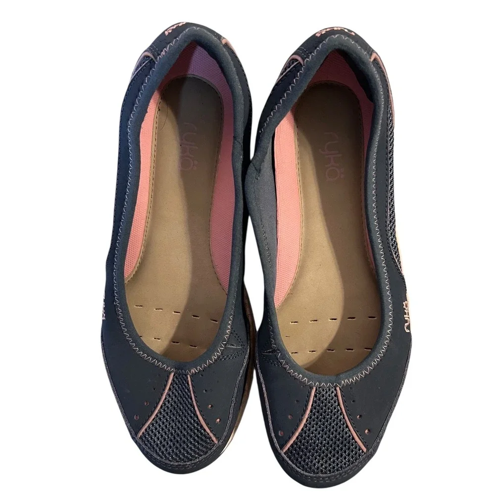 Ryka Women's Walking Comfort Flats Navy Pink Slip On Shoes Size 7.5W Wide